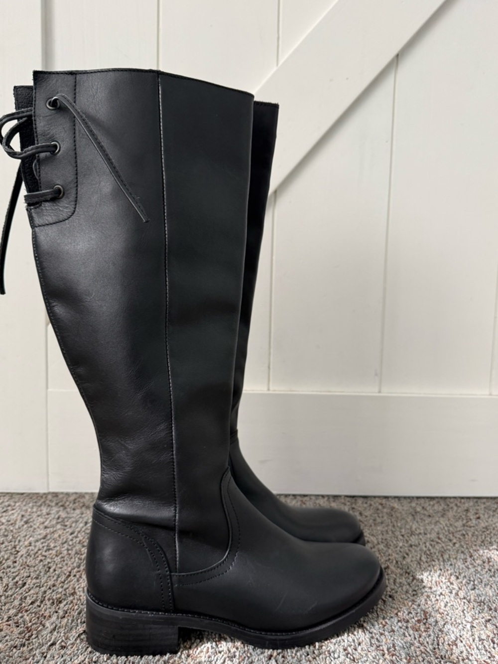 Steve Madden LOVER Tall Black Lace-Up Back Leather Riding Boots
